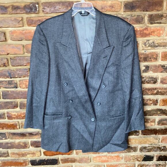 Pierre Cardin Gray Black Wool Double Breaster Blazer Jacket Sports Coat Size 46 - Picture 1 of 7